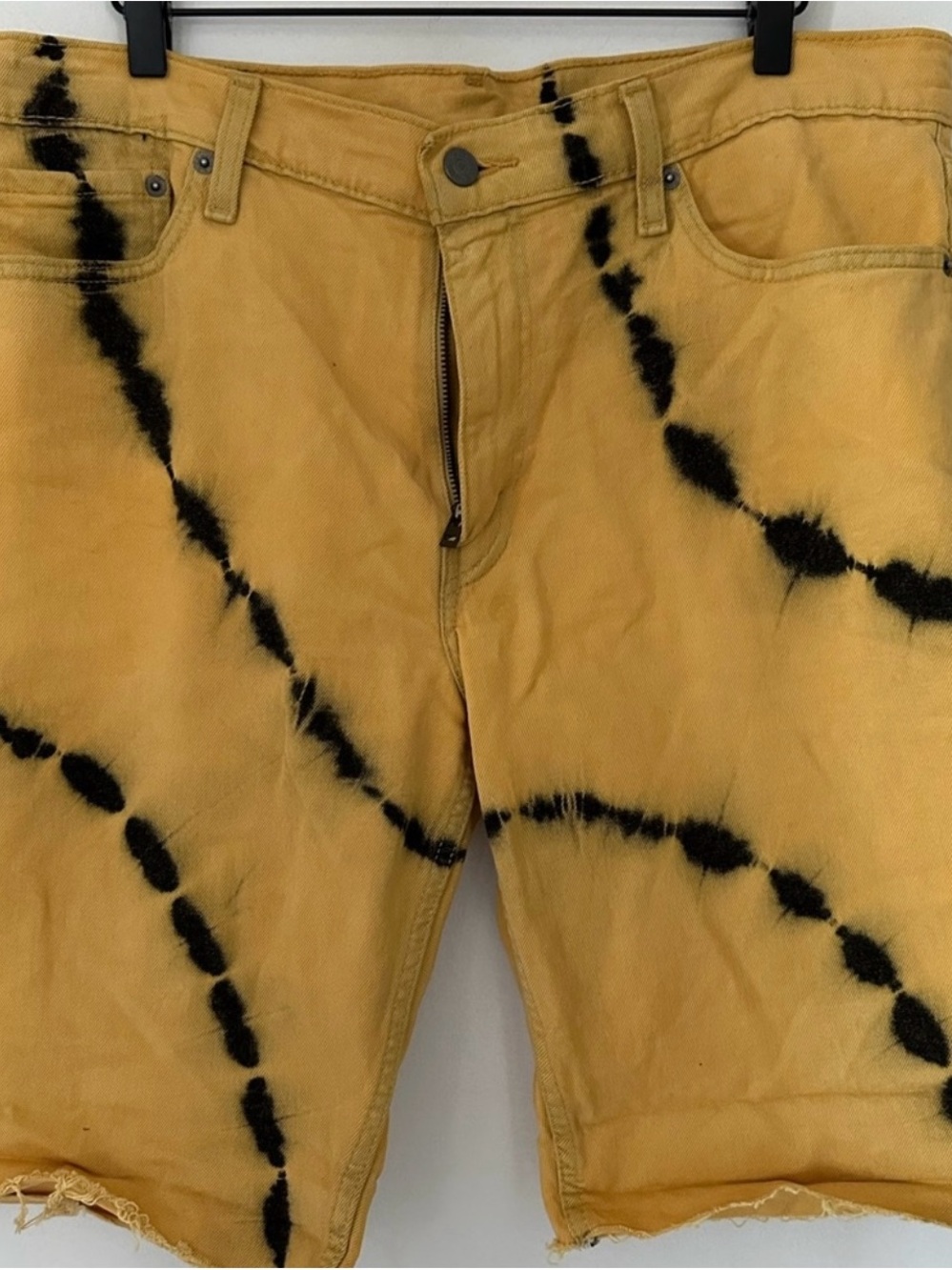Levi's Yellow Tie-Dye Jean Shorts with Black Accents